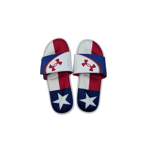 Under Armour Texas Flag Slides Sandals Men 7 Ignite White Red Blue Shoes New - Picture 7 of 15